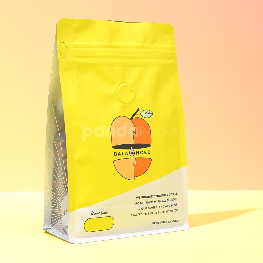 yellow coffee side gusset bag with valve and side window