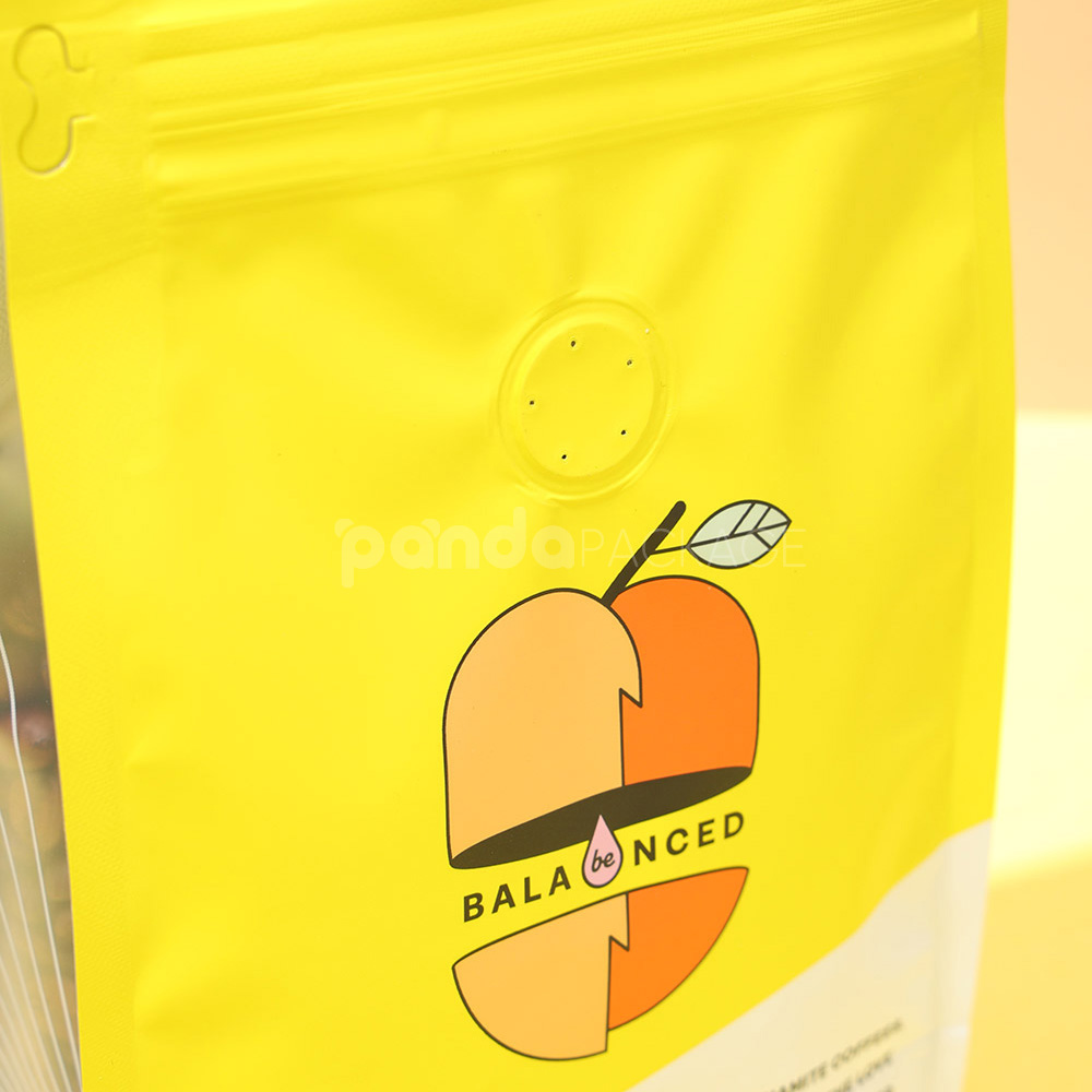 yellow coffee side gusset bag with valve and side window
