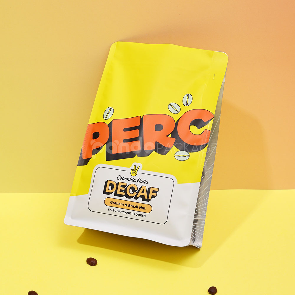 yellow coffee side gusset bag with valve and side window