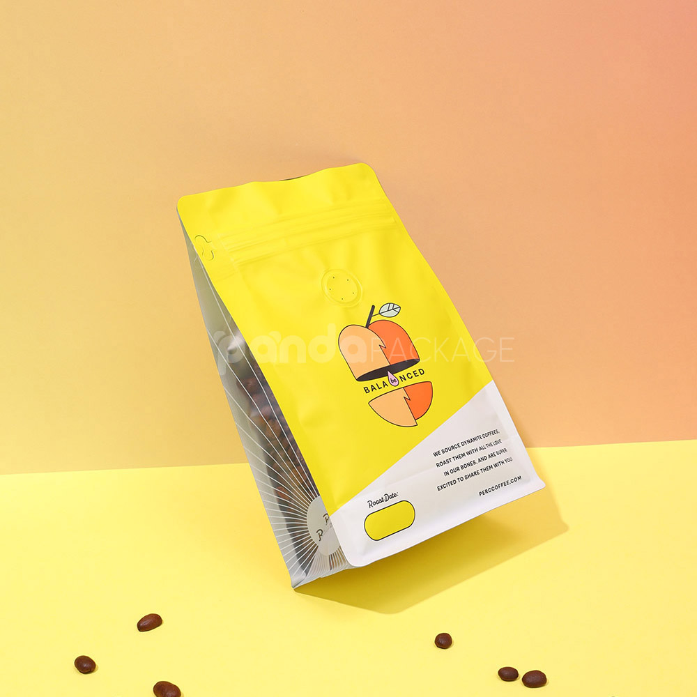 yellow coffee side gusset bag with valve and side window