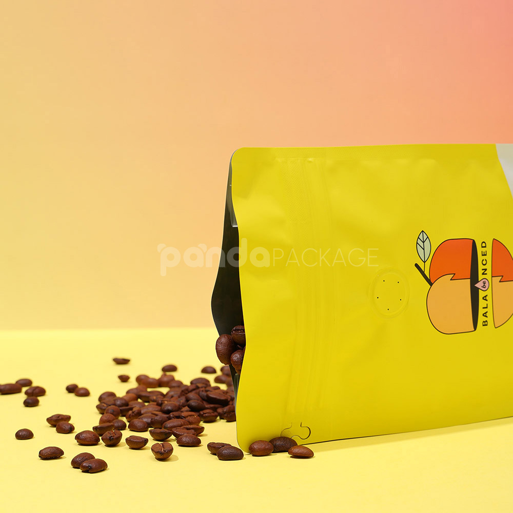 yellow coffee side gusset bag with valve and side window