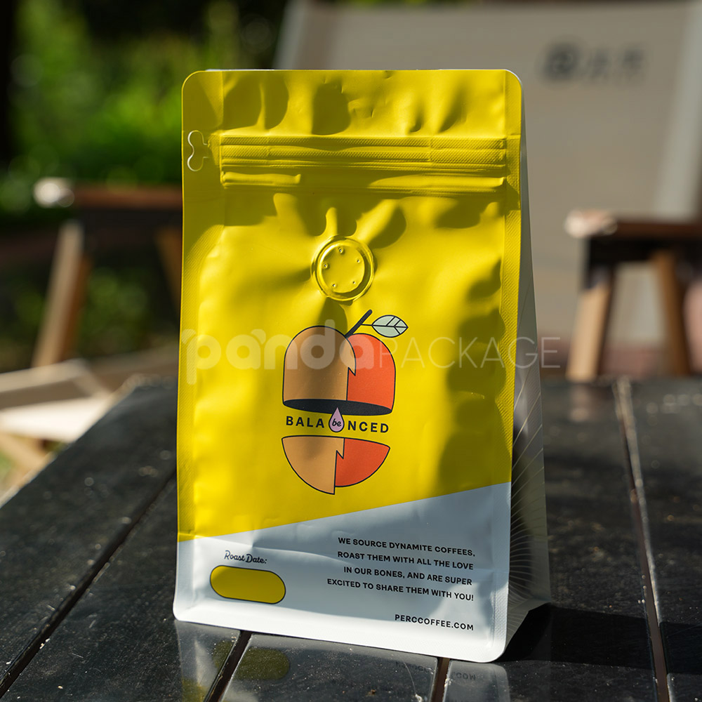 yellow coffee side gusset bag with valve and side window