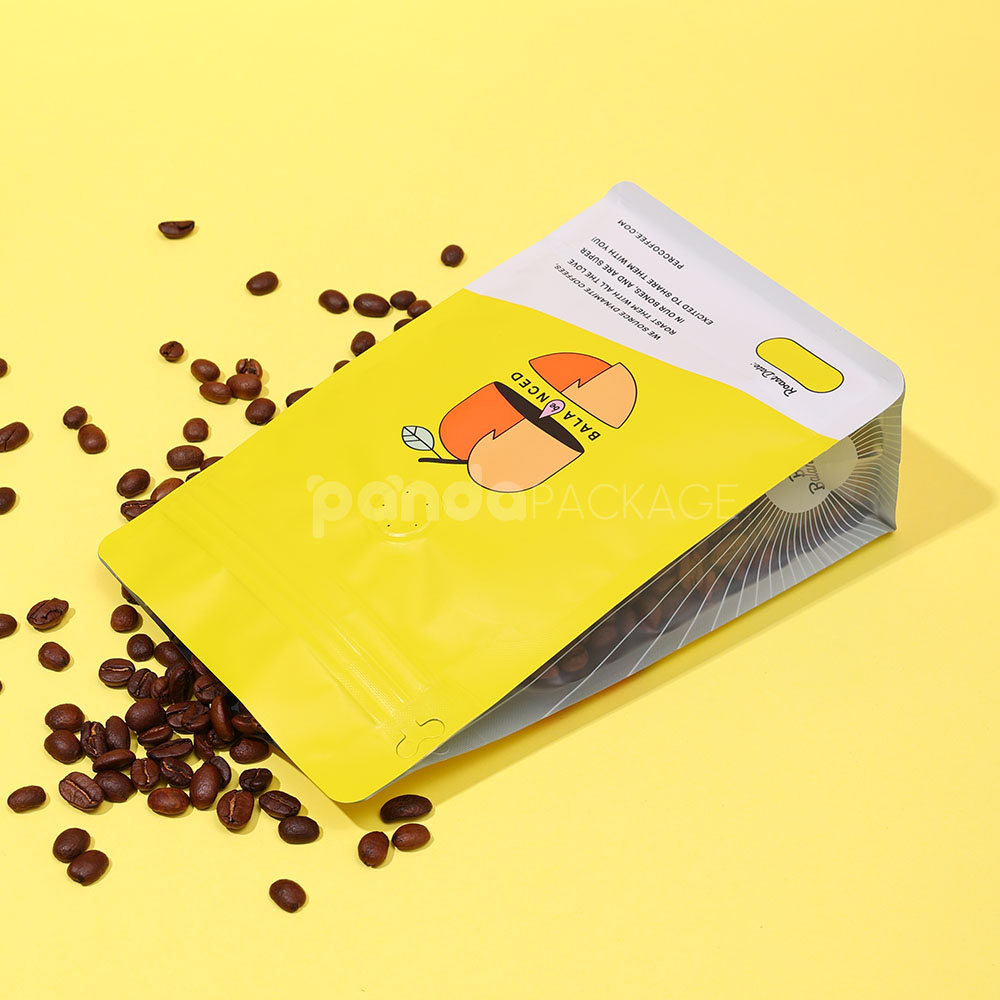 yellow coffee side gusset bag with valve and side window