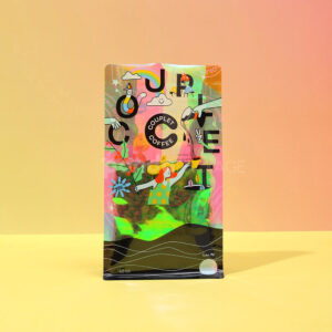 side gusset coffee bag with colorful foil and window
