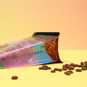 side gusset coffee bag with colorful foil and window