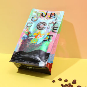 side gusset coffee bag with colorful foil and window