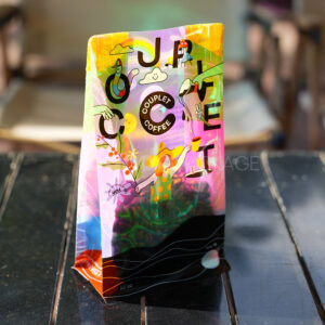 side gusset coffee bag with colorful foil and window