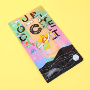 side gusset coffee bag with colorful foil and window