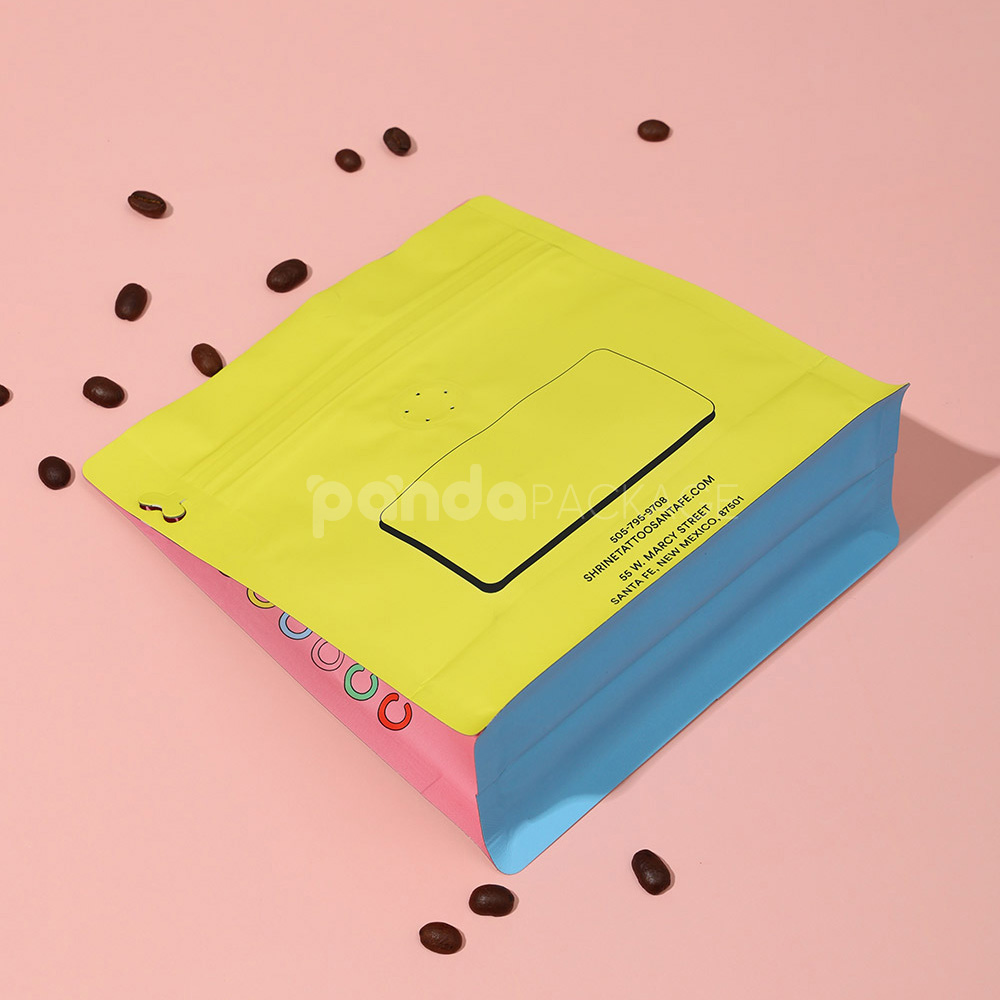 side gusset coffee bag with resealable zipper and valve