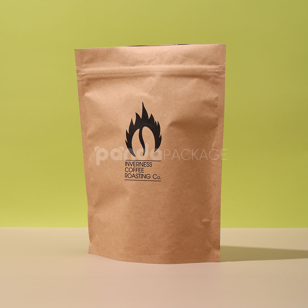 eco-friendly kraft paper stand-up coffee pouch with zipper and valve
