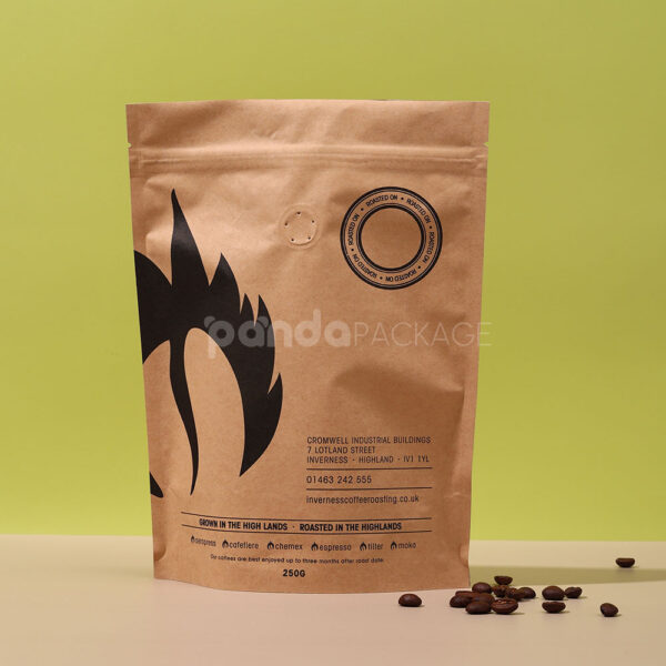 Kraft Paper Coffee Pouch with Valve and Zipper