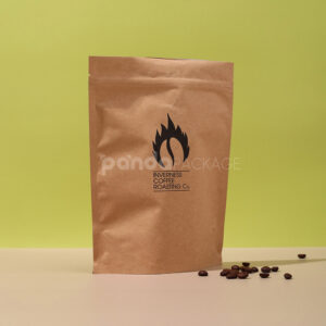 eco-friendly kraft paper stand-up coffee pouch with zipper and valve