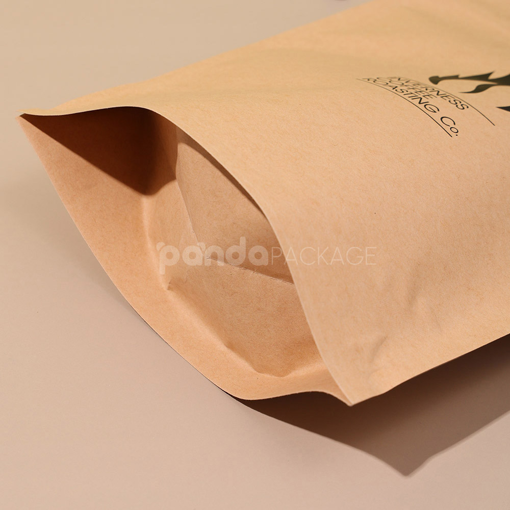 eco-friendly kraft paper stand-up coffee pouch with zipper and valve