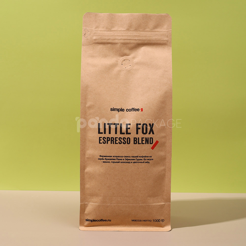 kraft side gusset coffee bag with airtight freshness valve