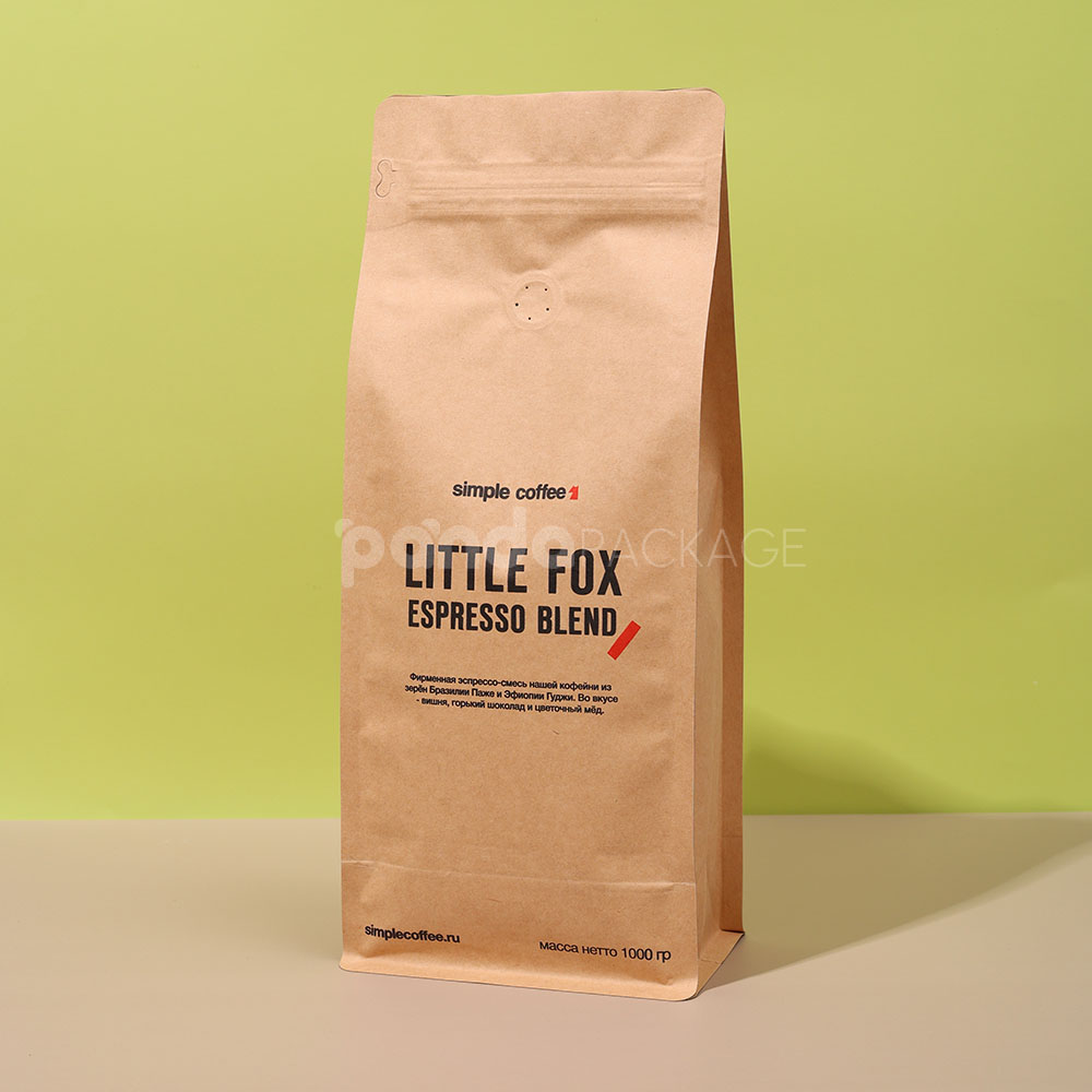 kraft side gusset coffee bag with airtight freshness valve