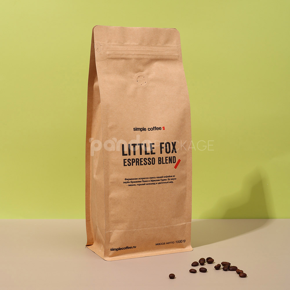 kraft side gusset coffee bag with airtight freshness valve