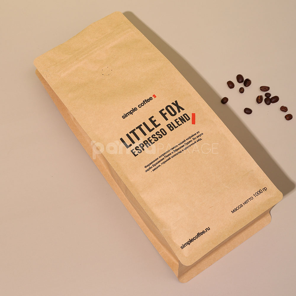 kraft side gusset coffee bag with airtight freshness valve
