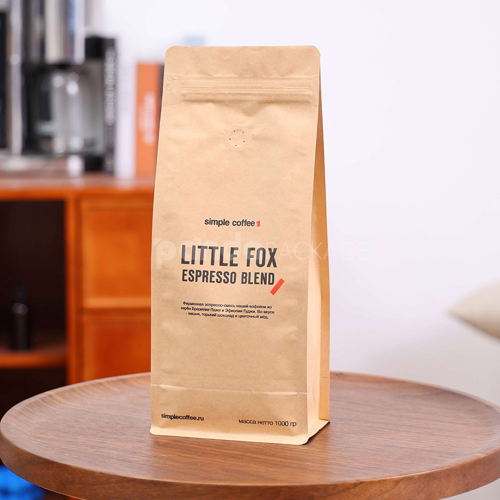 kraft side gusset coffee bag with airtight freshness valve