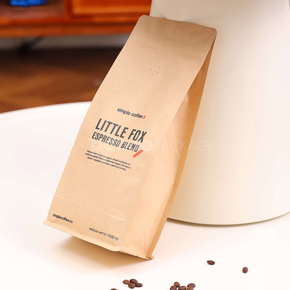 kraft side gusset coffee bag with airtight freshness valve