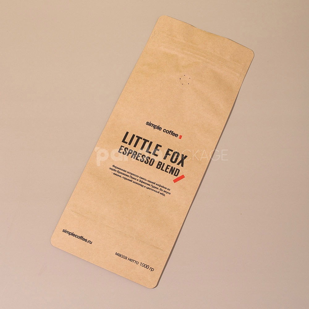 kraft side gusset coffee bag with airtight freshness valve