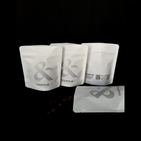 Matte Coffee Pouch with Minimalist Silver Logo Design