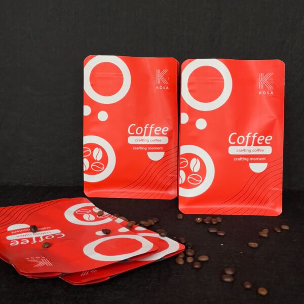 Red Coffee Pouch with Modern Minimalist Printed Design