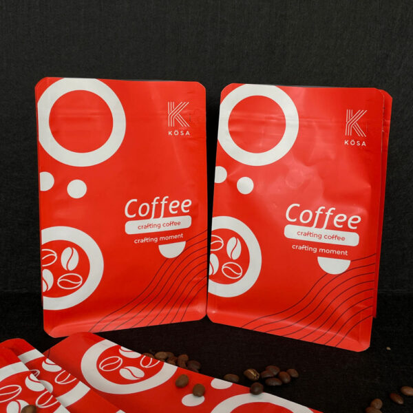 Red Coffee Pouch with Modern Minimalist Printed Design