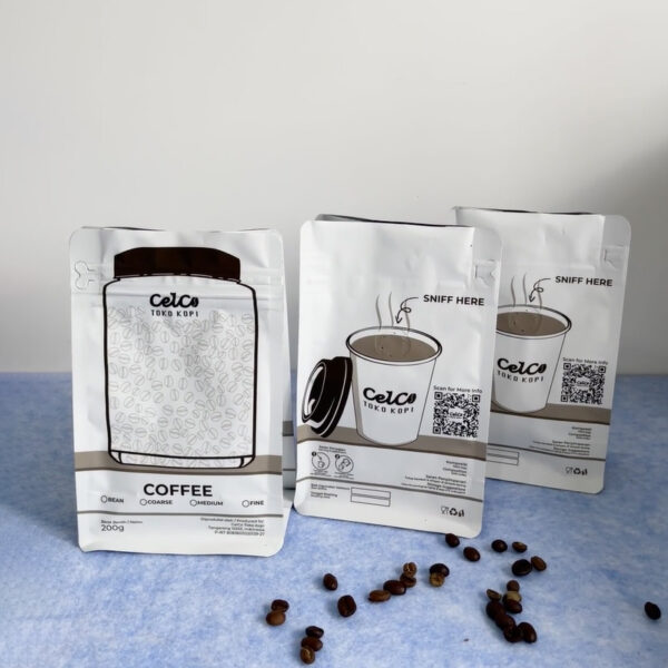 Custom Coffee Pouch with Illustrative Cup and Jar Design