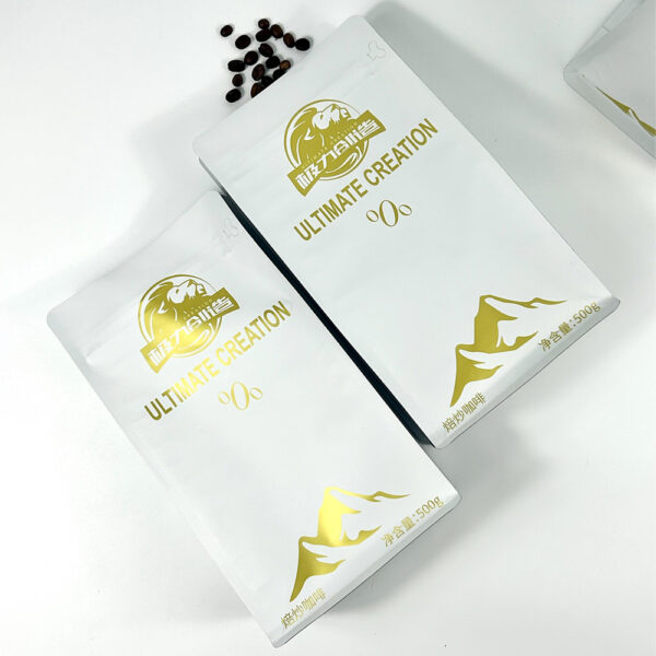 White Coffee Pouch with Gold Foil Mountain Design