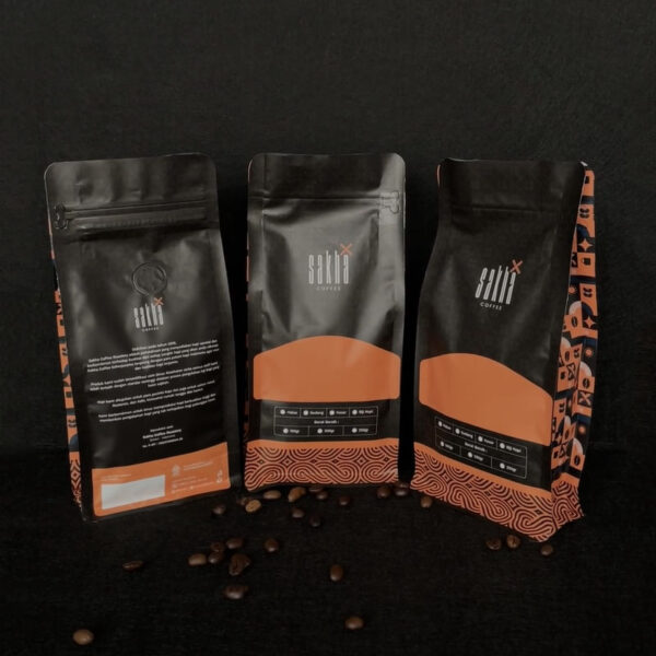 Black Coffee Pouch with Orange Accent and Tribal Pattern