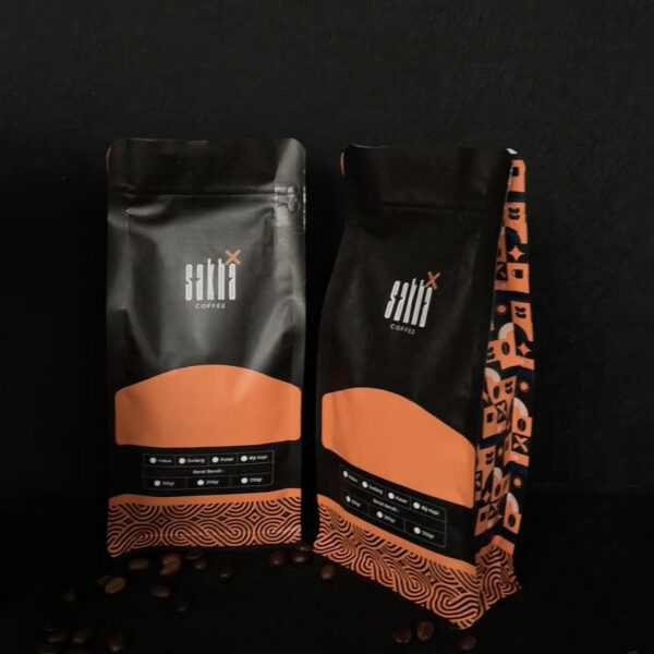 Black Coffee Pouch with Orange Accent and Tribal Pattern