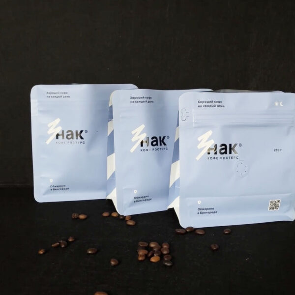 Matte Blue Coffee Pouch with Minimalist Russian Branding