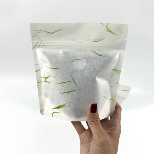 White Coffee Pouch with Green Leaf Pattern Design