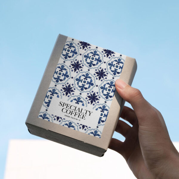Specialty Coffee Box with Elegant Blue Floral Pattern