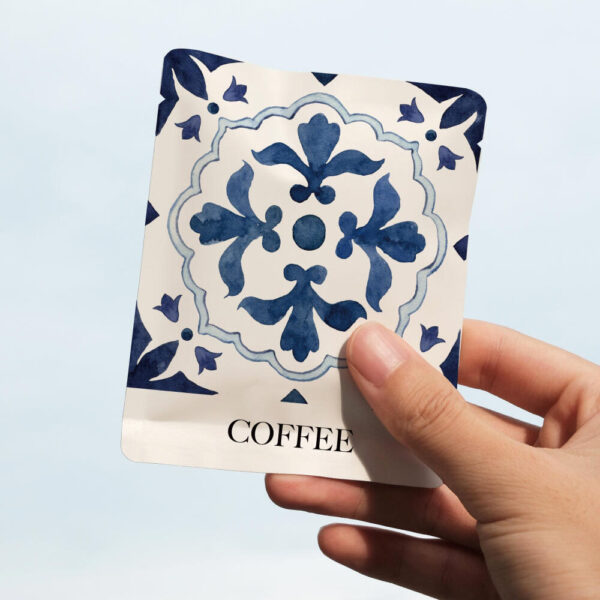 Specialty Coffee Box with Elegant Blue Floral Pattern