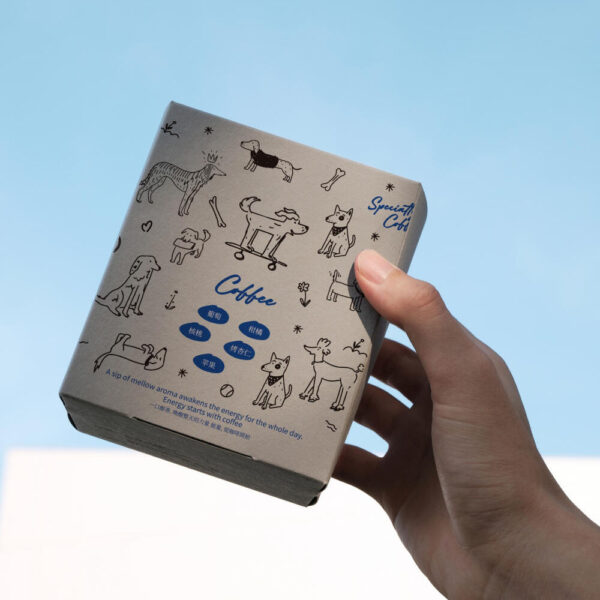Kraft Coffee Box with Playful Hand-Drawn Pet Illustrations