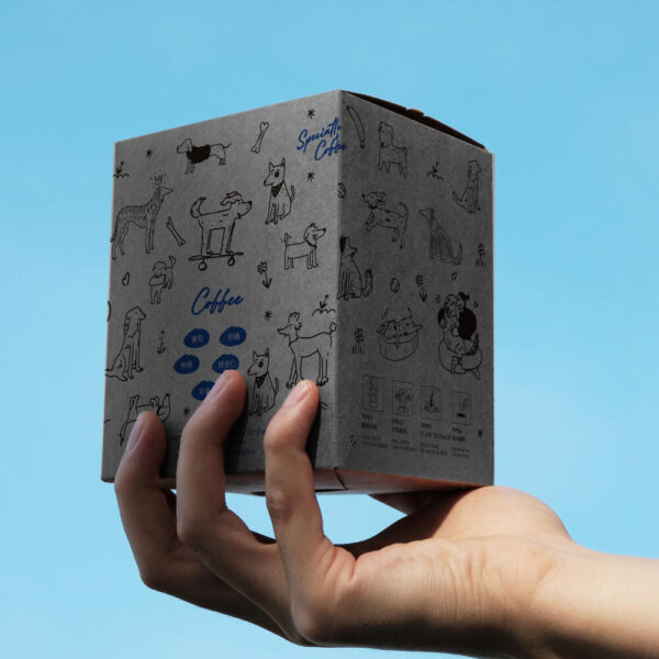 Kraft Coffee Box with Playful Hand-Drawn Pet Illustrations