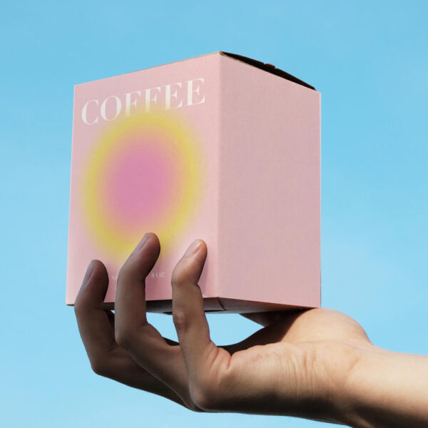 Modern Purple Coffee Box with Gradient Circle Design