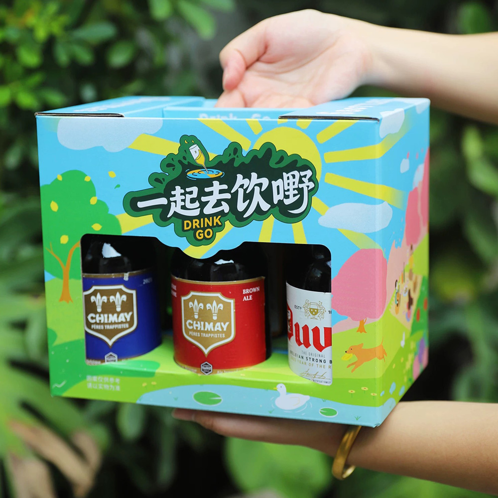 colorful paperboard beer carrier gift packaging with handle