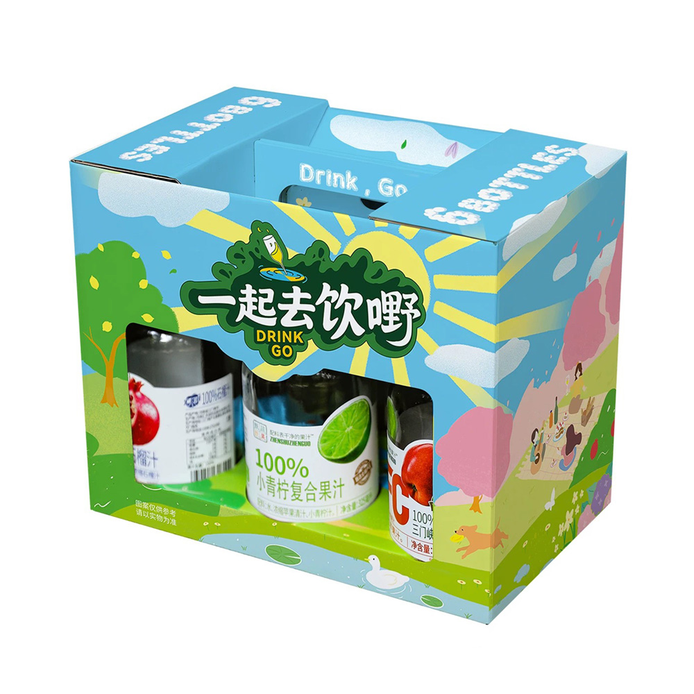 colorful paperboard beer carrier gift packaging with handle