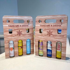 wood grain paperboard beer and liquor carrier packaging box
