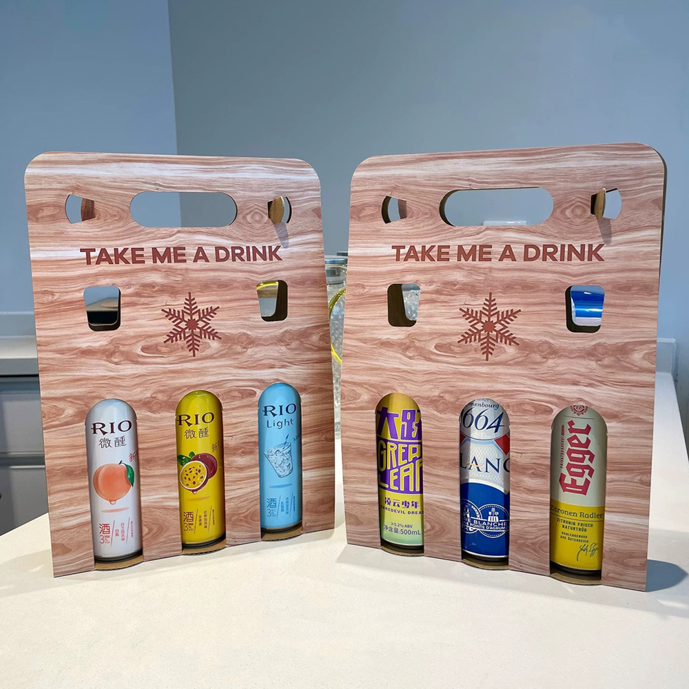 wood grain paperboard beer and liquor carrier packaging box