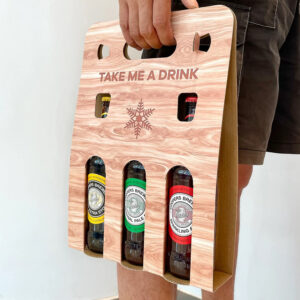 wood grain paperboard beer and liquor carrier packaging box