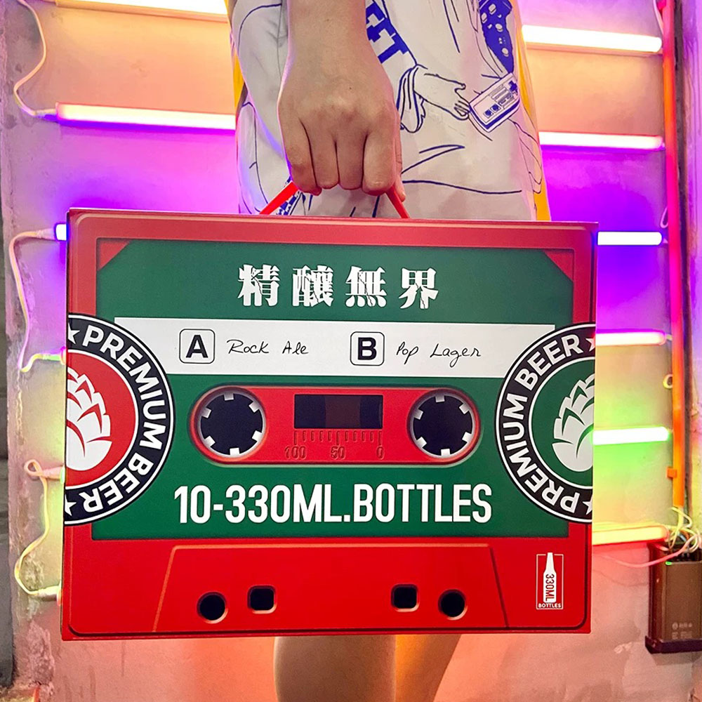 retro cassette style paperboard beer and liquor carrier box
