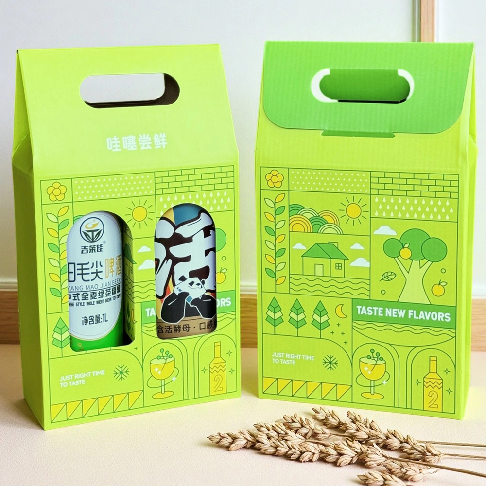 two-bottle paperboard beer and liquor carrier box with window display