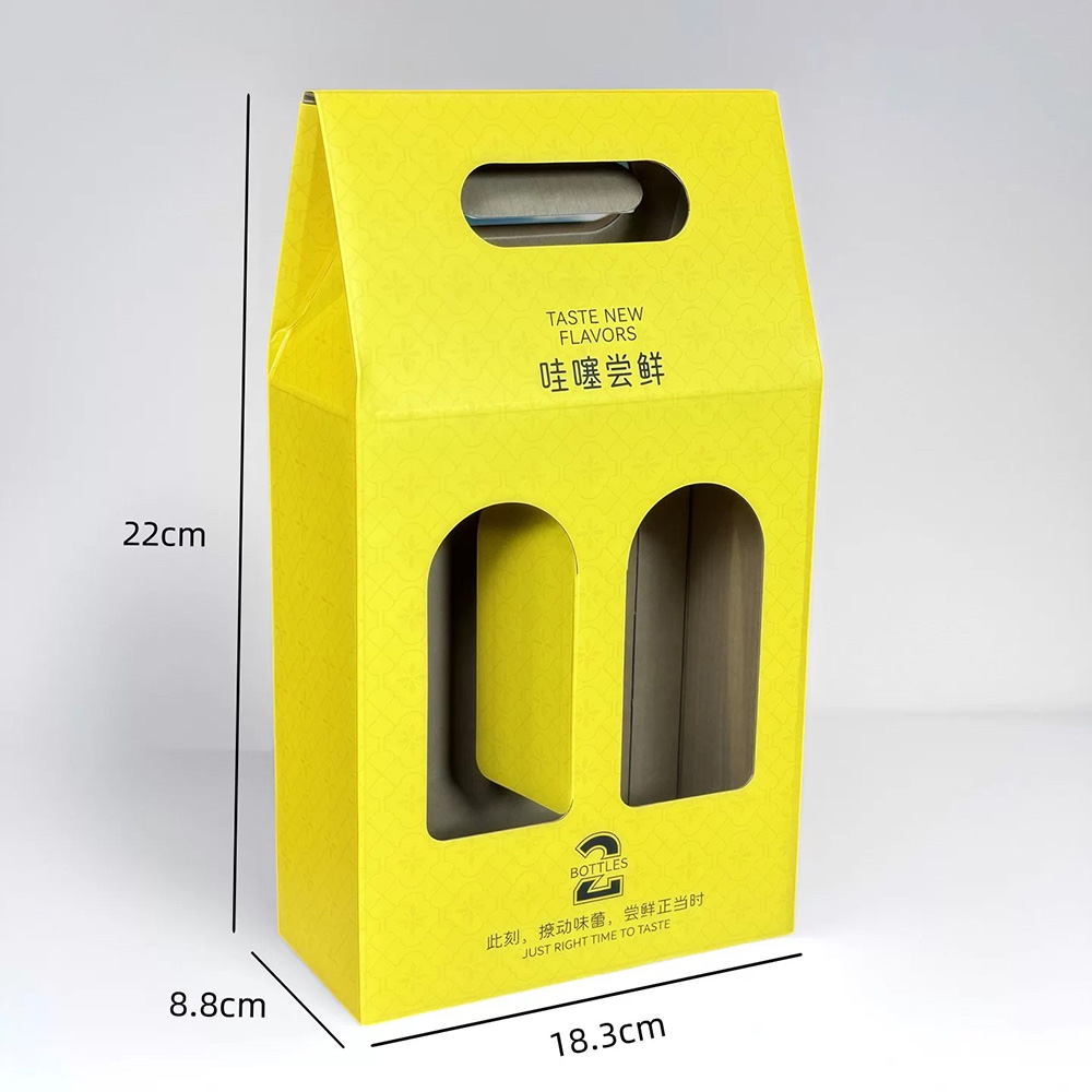 two-bottle paperboard beer and liquor carrier box with window display