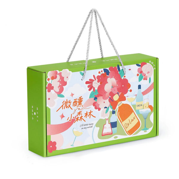 Green Paperboard Liquor Gift Box with Handle Design