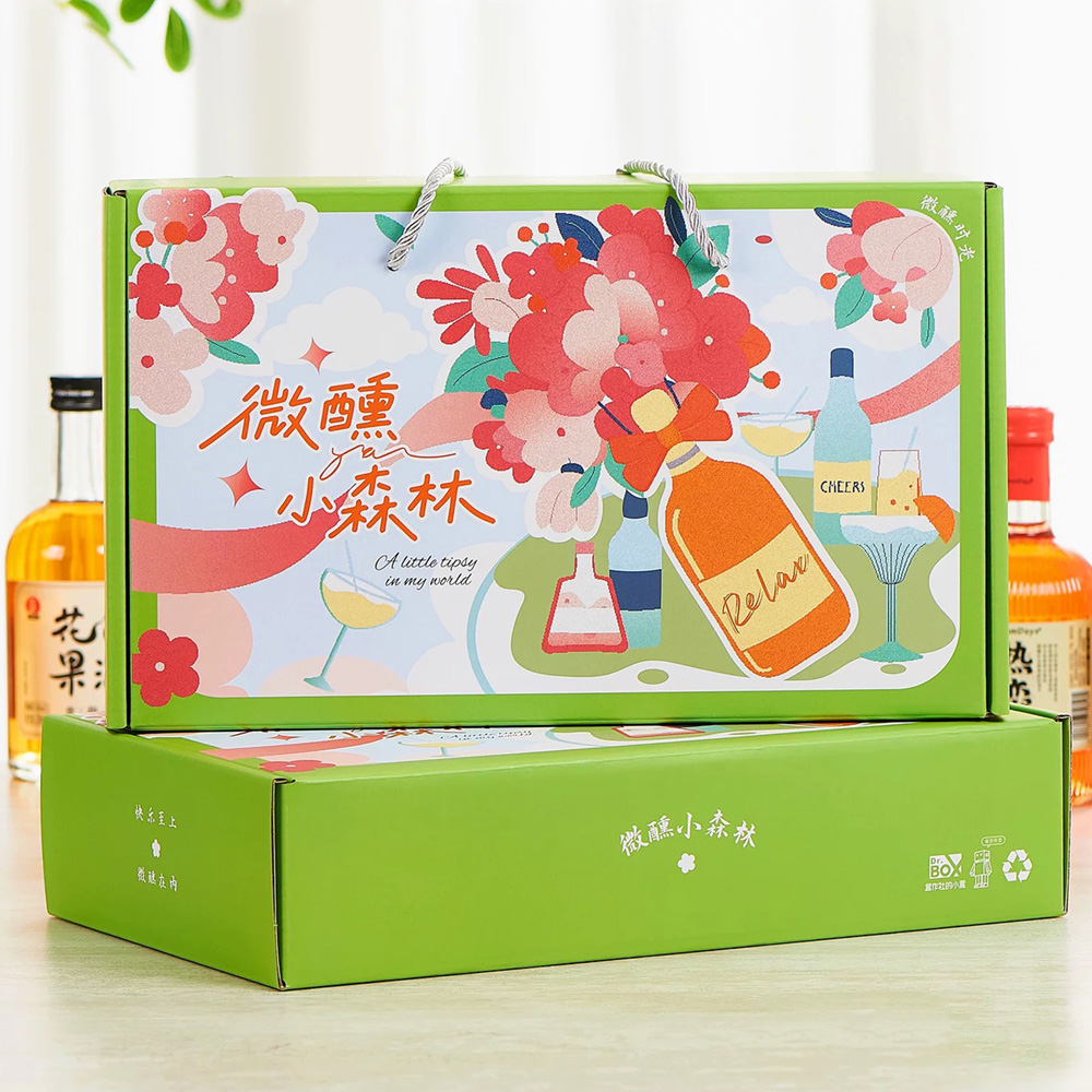 eco-friendly paperboard liquor gift box with rope handle