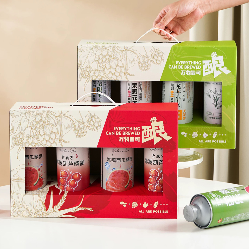 eco-friendly paperboard beer carrier box with window design