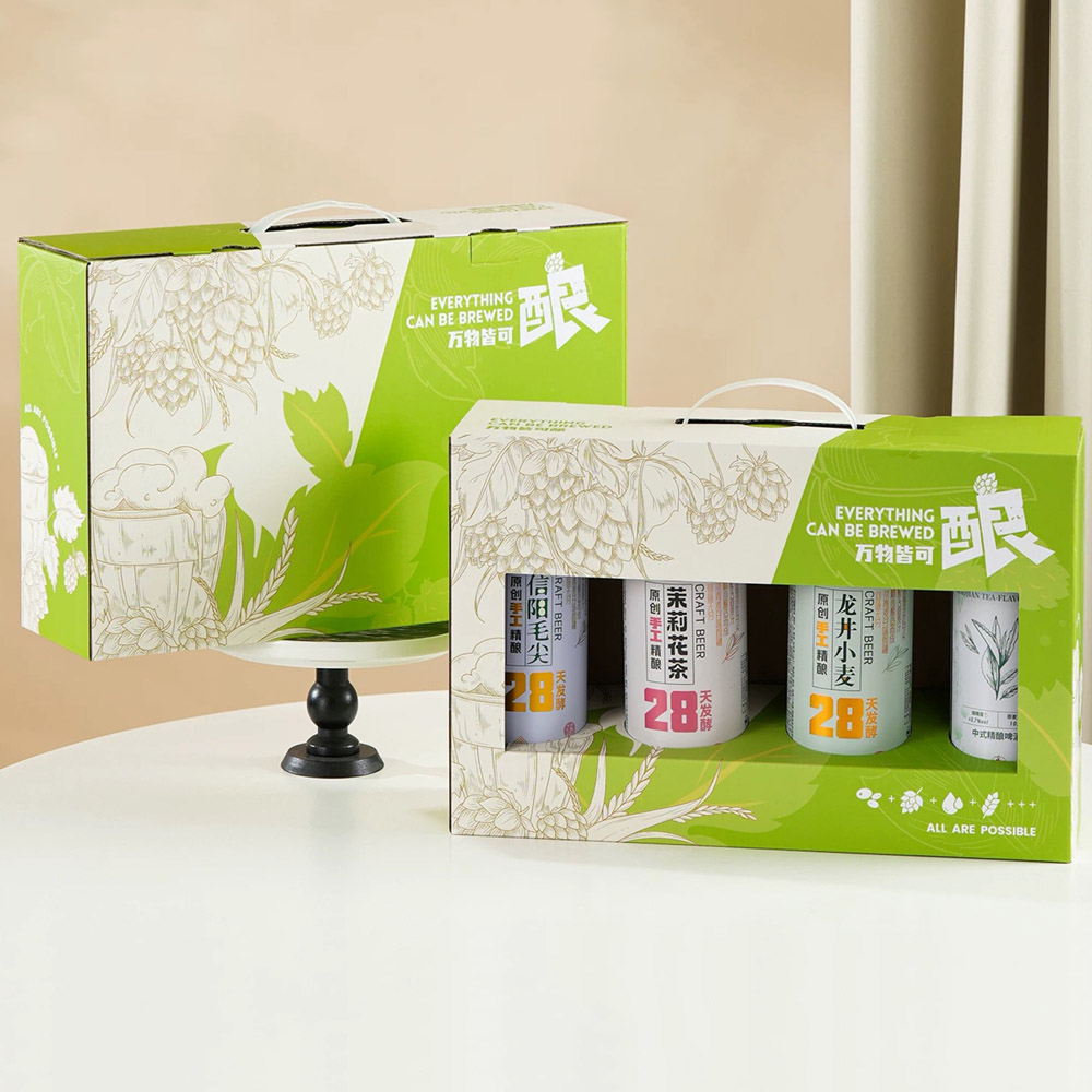 eco-friendly paperboard beer carrier box with window design